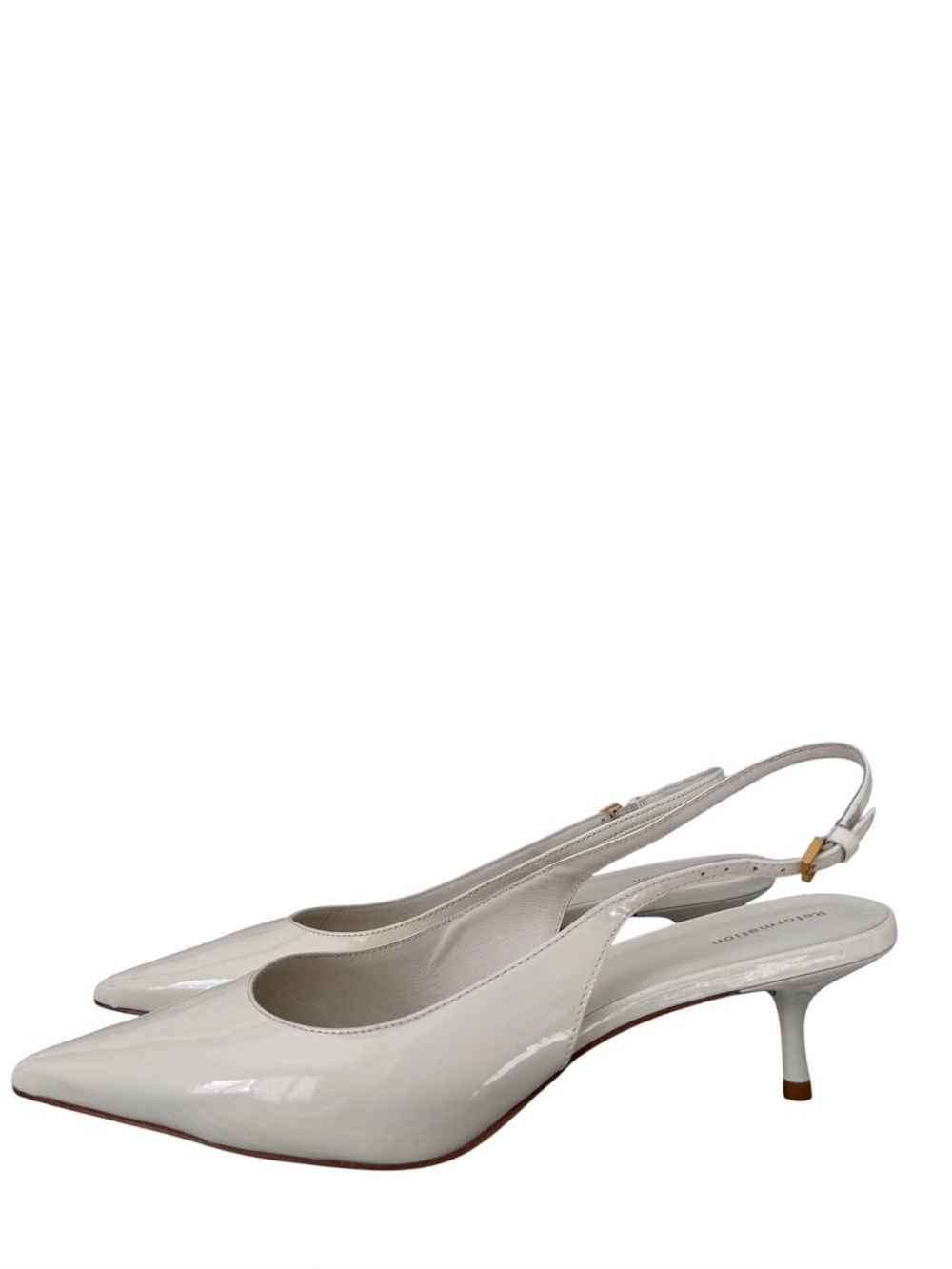 Reformation Natasha White Patent Slingback Pumps Sz 10
